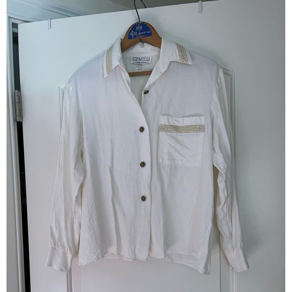 Vintage Gemilli White Button Down with Greek Key Gold Details - Picture 2 of 9